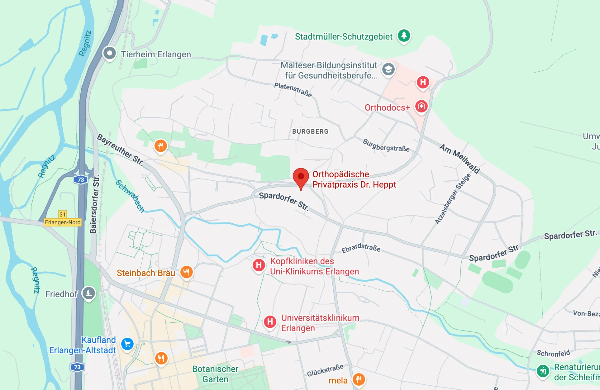 Standortkarte: Privatpraxis Dr. Heppt, Rathsberger Str. 12, Erlangen